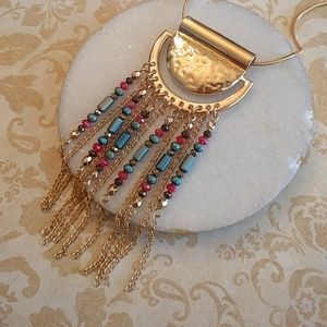 New✨gold beaded chain fringe pendant necklace